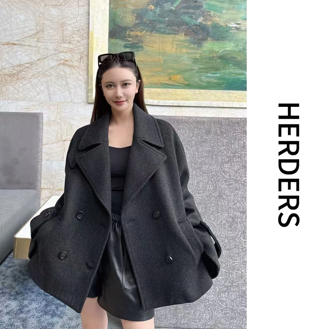 HERDERS 短款翻领纽扣双面呢女士外套 50600
