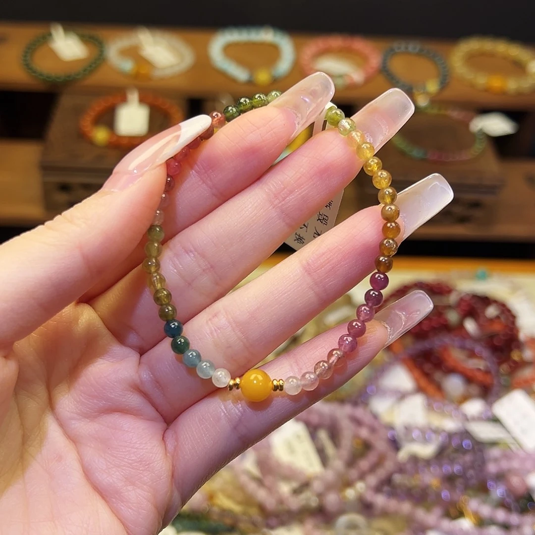 烟晶手链银S925镶嵌碧玺1341