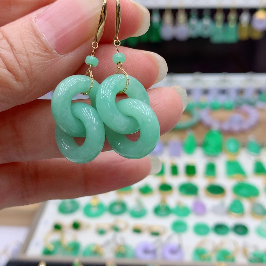 翡翠18K金镶嵌耳饰