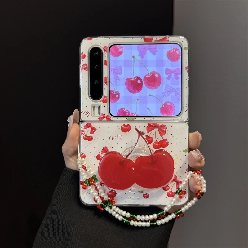 适用华为purax典藏版折叠屏手机壳pocket2满屏波点蝴蝶结樱桃支架