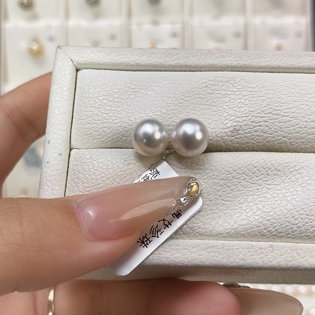 海水珍珠耳饰18K金镶嵌澳白9-10