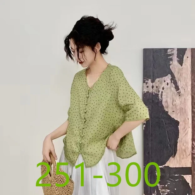 【251-300】夏季新款原创高品质苎麻女装立领衬衫上衣