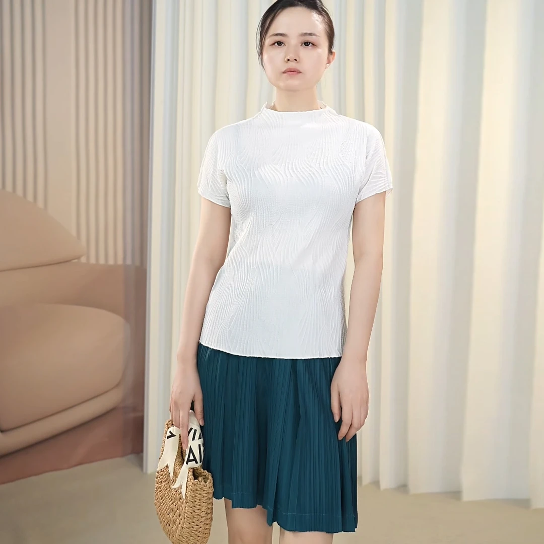 三宅褶皱上衣2025夏装新款小衫T恤女