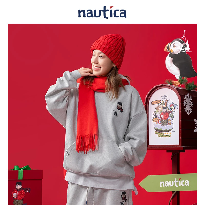 【联名限量】nautica白帆×爆尼膏日系中性休闲连帽卫衣BGKW4402