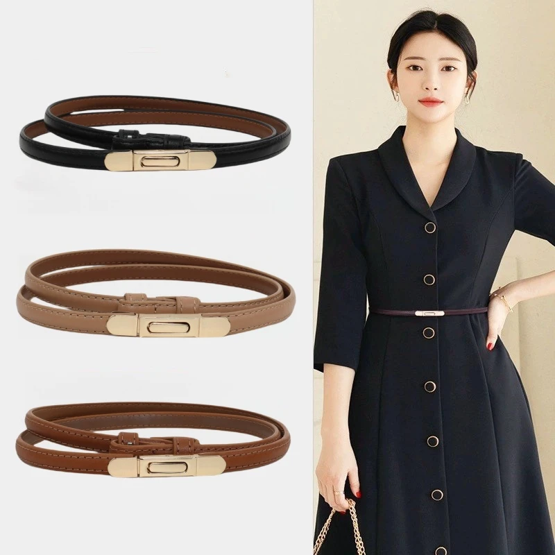 腰带女真皮头层牛皮装饰配裙子西装大衣收腰百搭黑色细款女士皮带