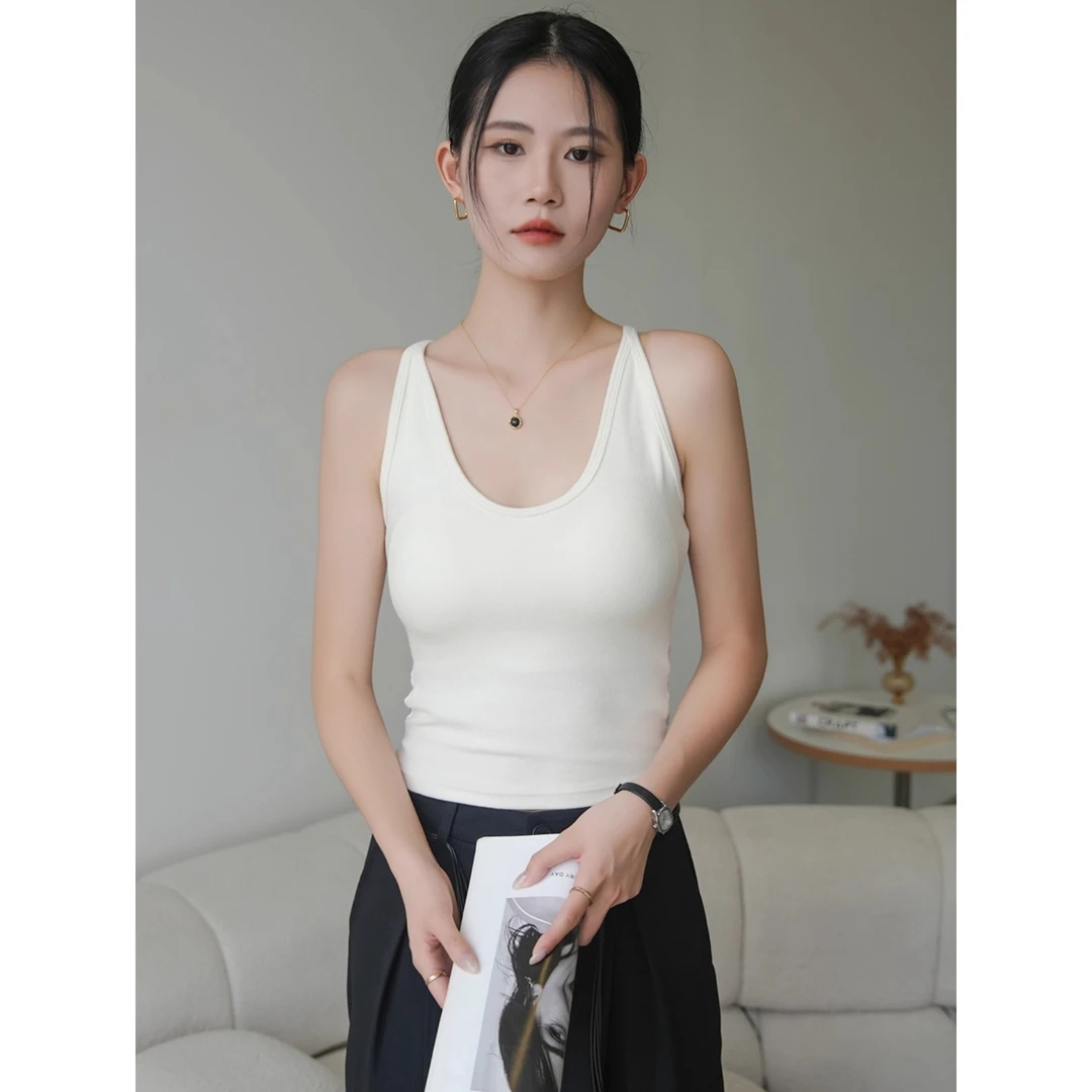 白色美背吊带背心女2025新款秋季蕾丝拼接镂空带胸垫内搭外穿上衣