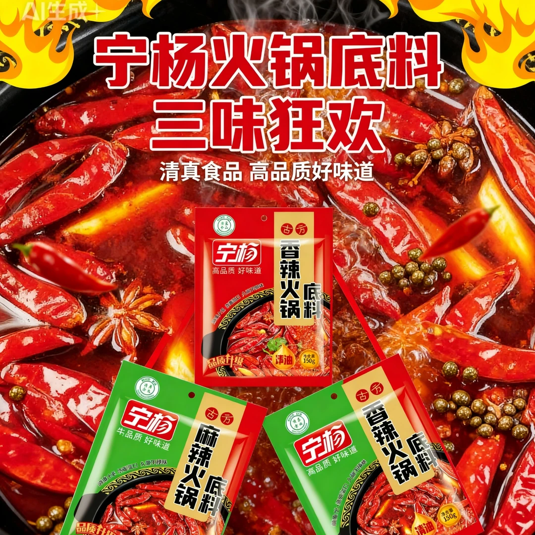 宁杨清真火锅150克香辣味，麻辣味，牛油清油精品款优选袋装