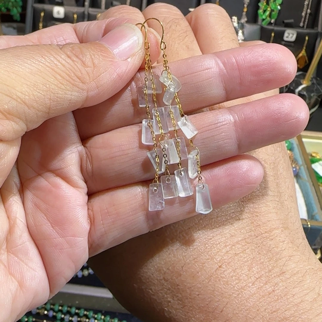 翡翠18K金镶嵌颈饰耳钩