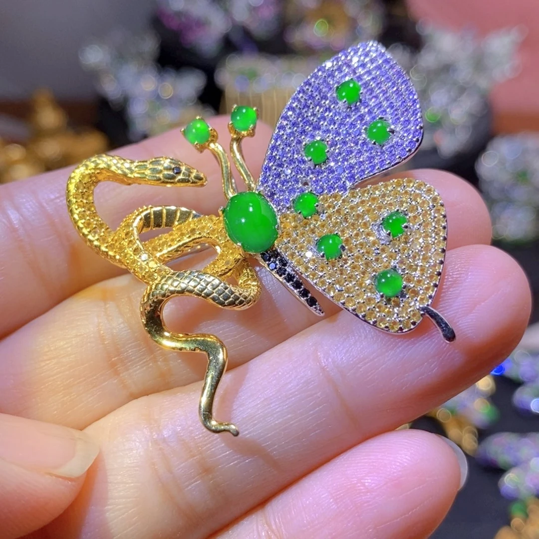 吊坠(不含链)银S925镶嵌翡翠