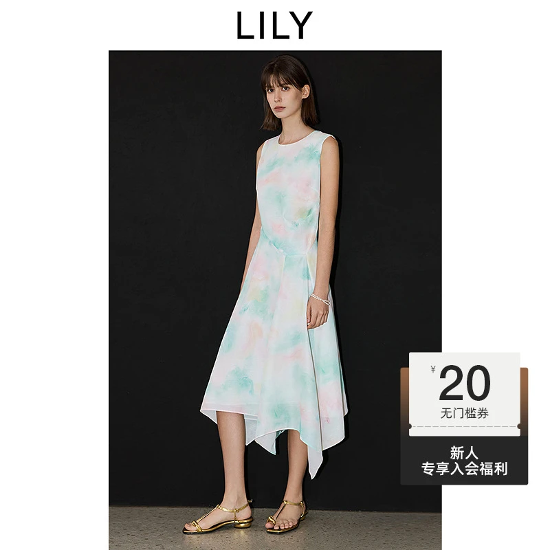 LILY2025春新款新中式漆艺晕染圆领休闲无袖连衣裙女125159C7951
