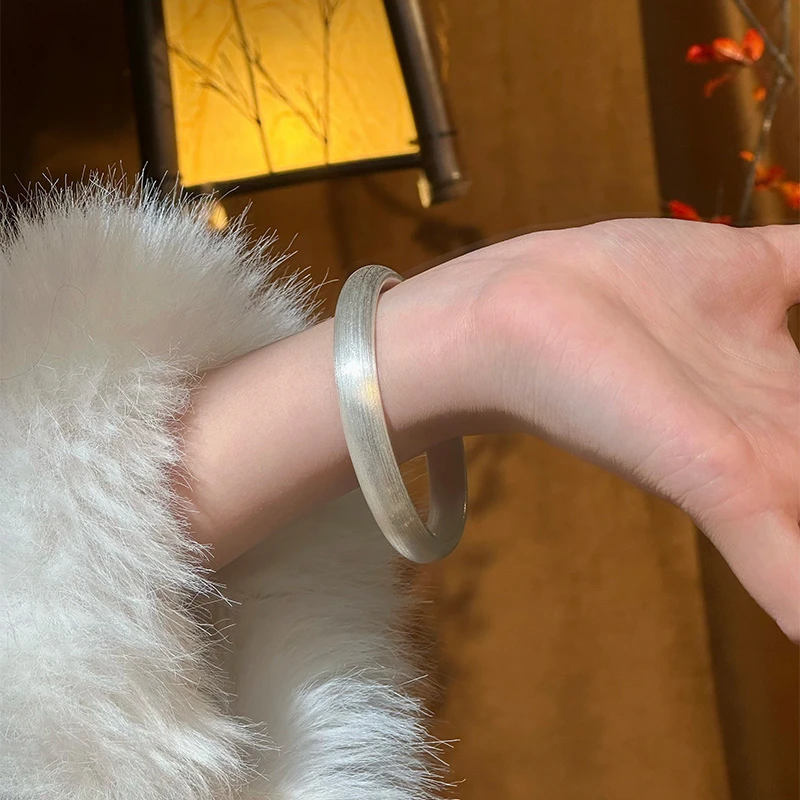 顺钦银楼 足银手镯 【月白手镯】足银999.9拉丝精致百搭银手镯气质