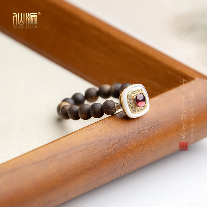 莺歌绿奇楠沉香4mm银饰戒指新中式国风戒指