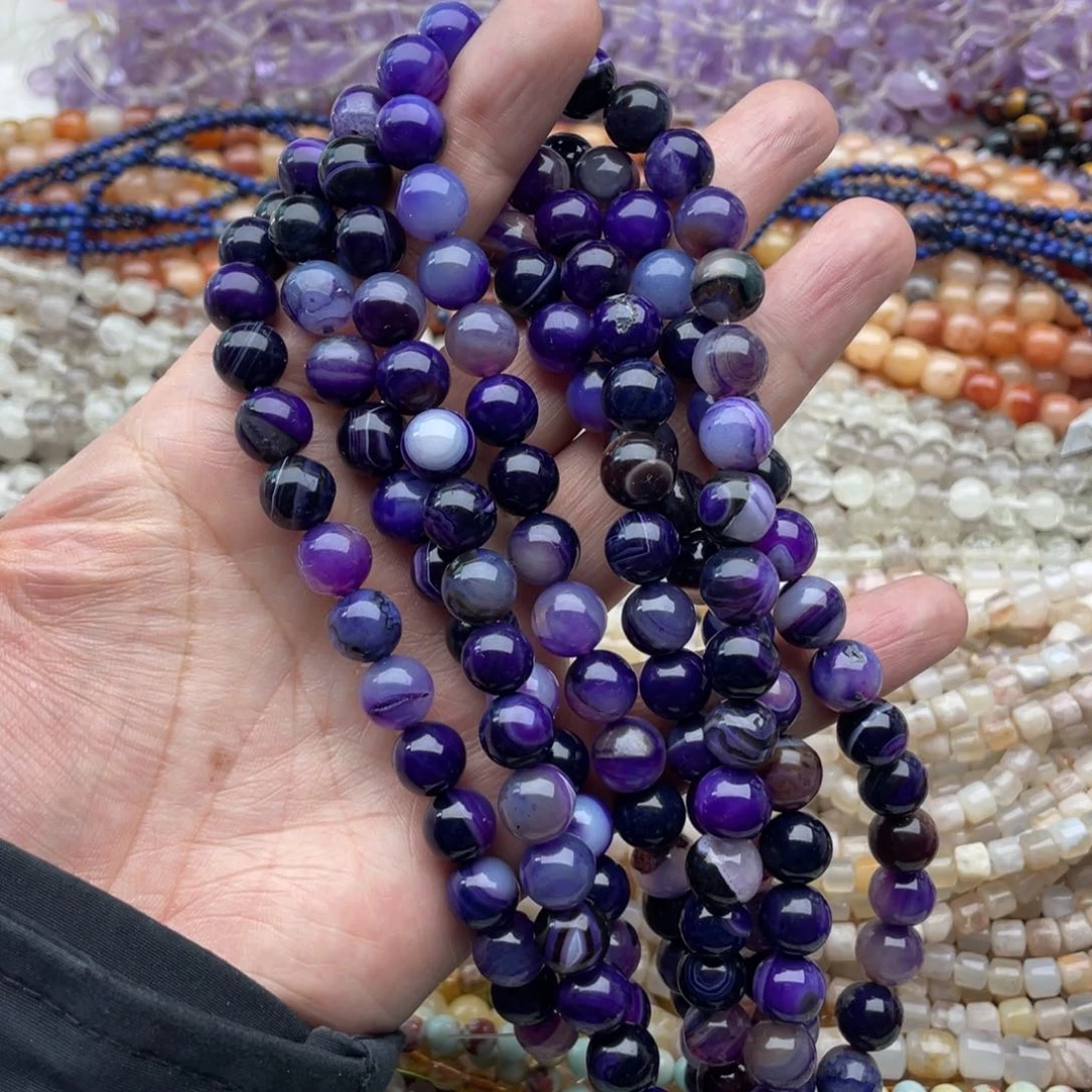 玛瑙/玉髓珠宝半成品未镶嵌一条装10mm紫玛瑙有瑕