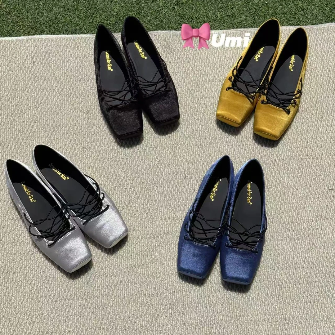 2025春夏季新款系带芭蕾舞鞋女绸缎玛丽珍鞋百搭浅口单鞋
