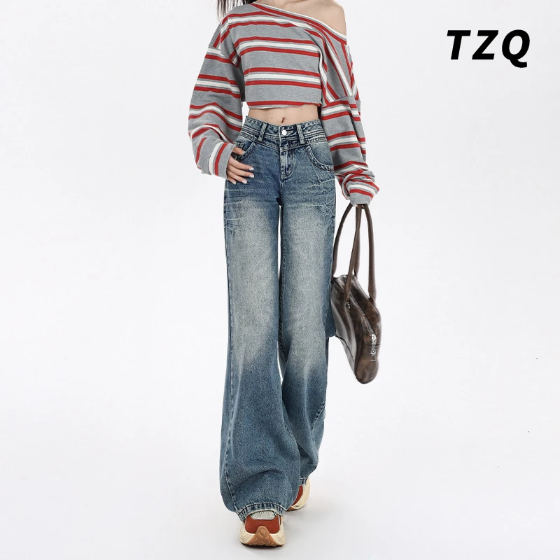 美式复古喇叭牛仔裤女2025夏季薄款宽松不贴腿微喇裤子TZQ2520830