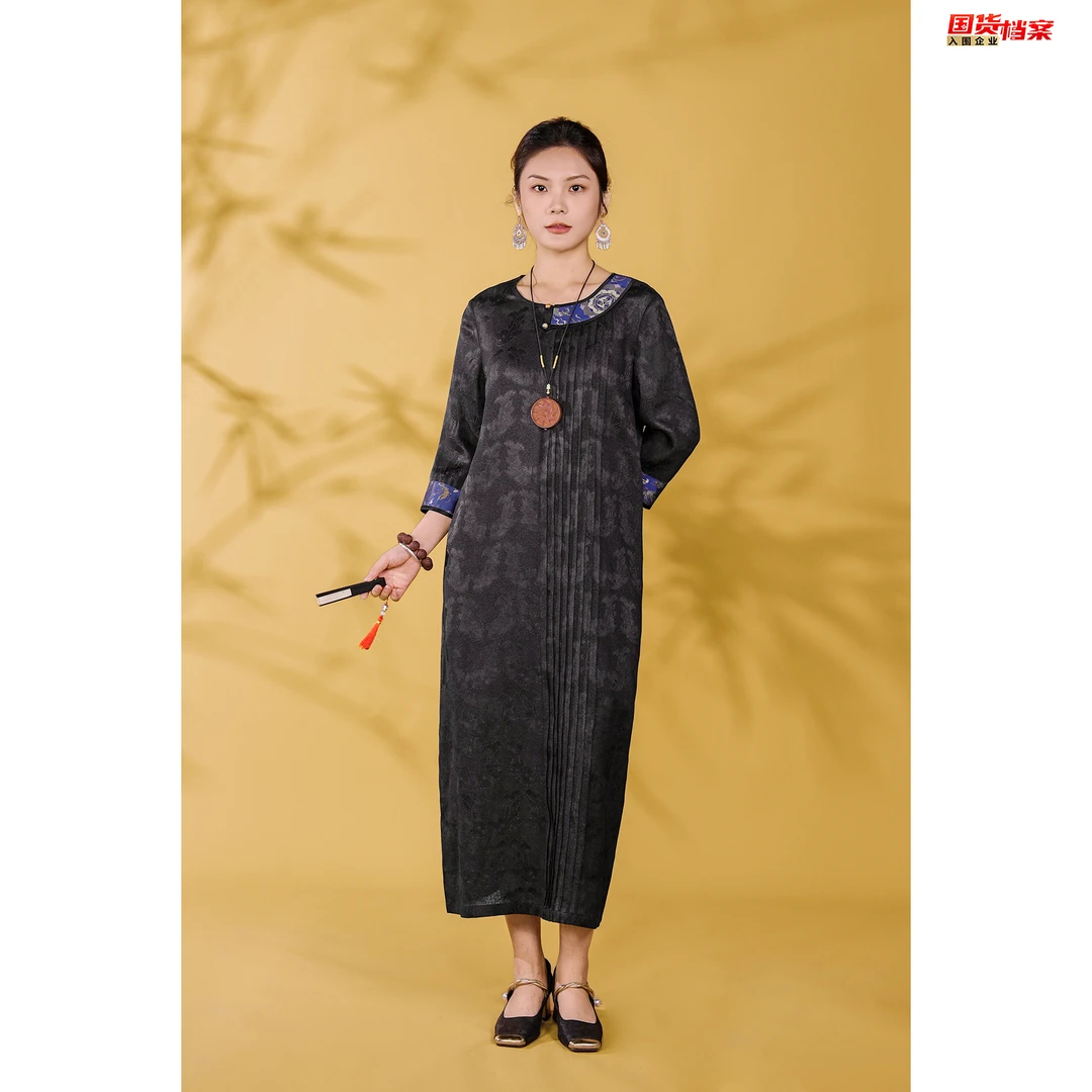 【万象有衣】潇湘楚云-原创设计师款香云纱八经绞织花萝连衣裙-7798