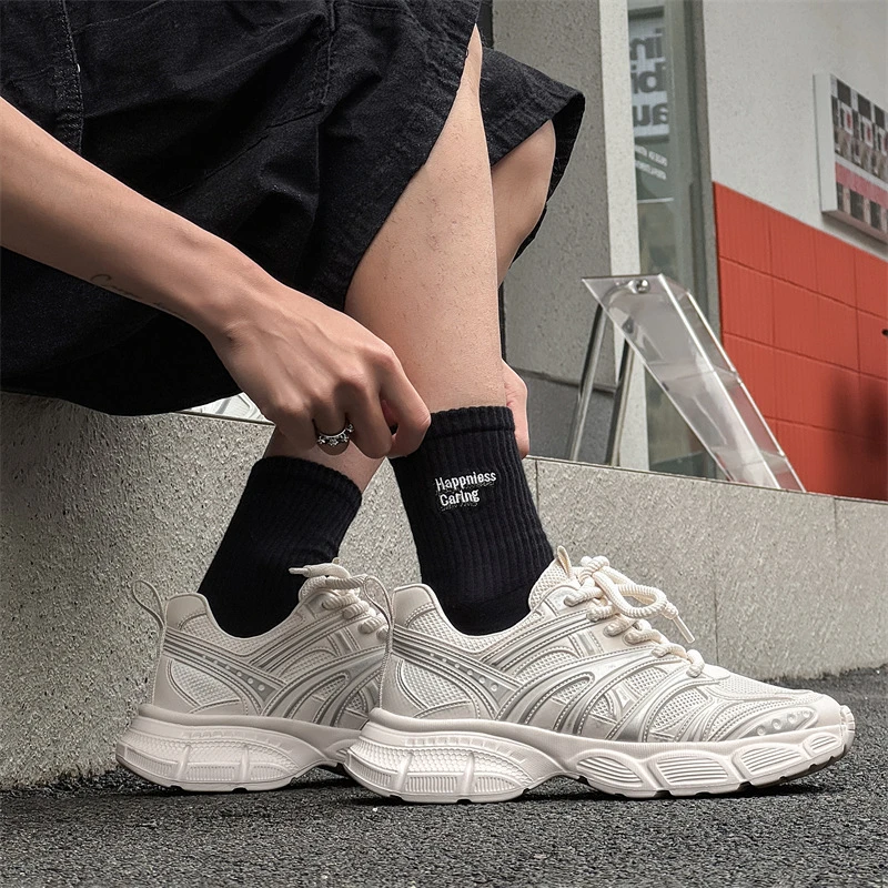 2025秋季新款网面系带松糕厚底老爹鞋时尚运动休闲男鞋百搭男士