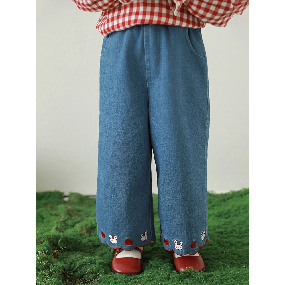 幼悠女童春装洋气时尚女孩牛仔裤儿童宽松休闲裤女孩裤子潮C3156
