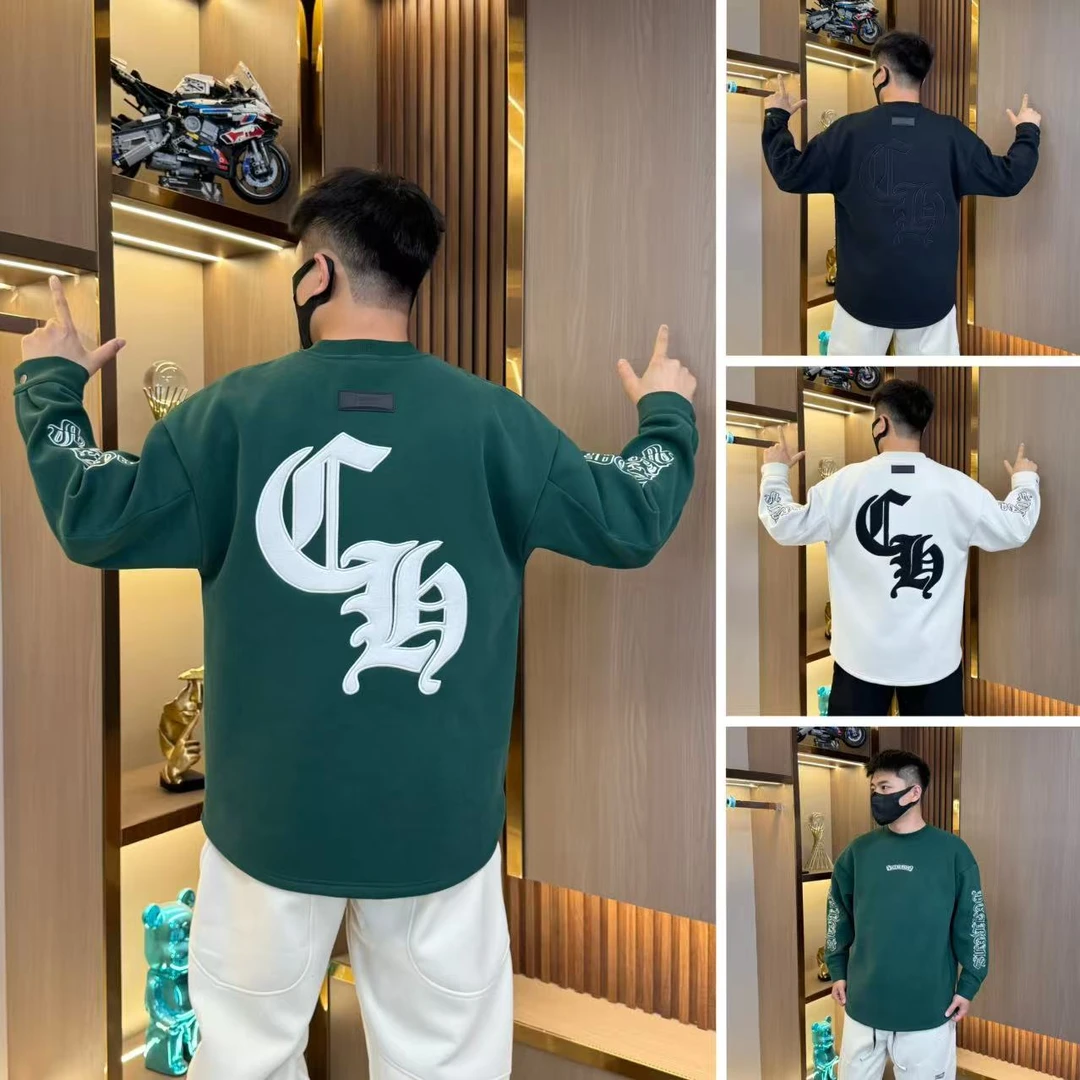 冬季男士圆领高克重加绒加厚高街潮牌刺绣字母长袖卫衣休闲百搭