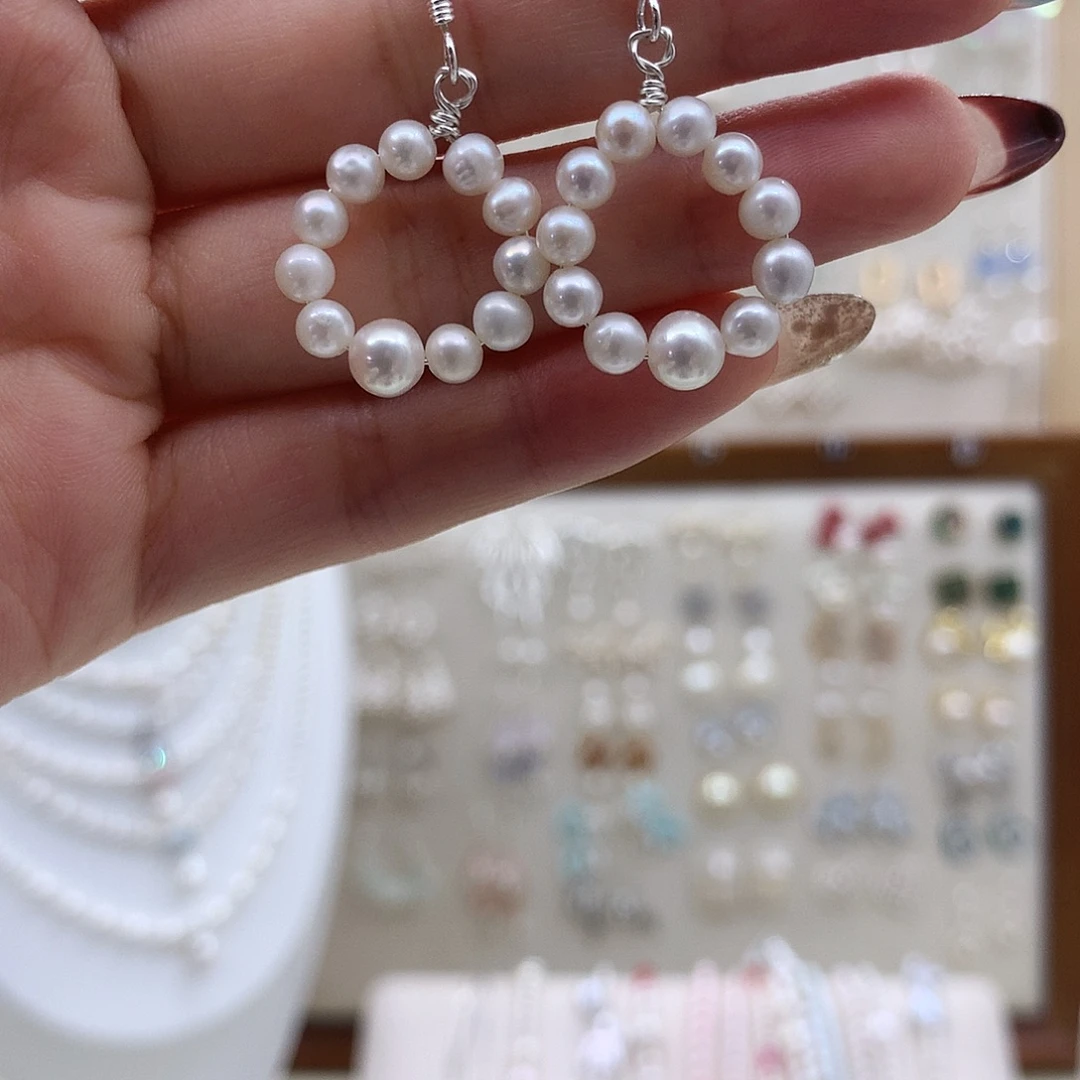 耳饰银S925镶嵌淡水珍珠