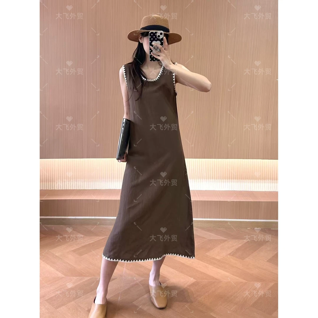 【天丝亚麻&贝壳边连衣裙】夏季圆领贝壳边背心连衣裙DF359