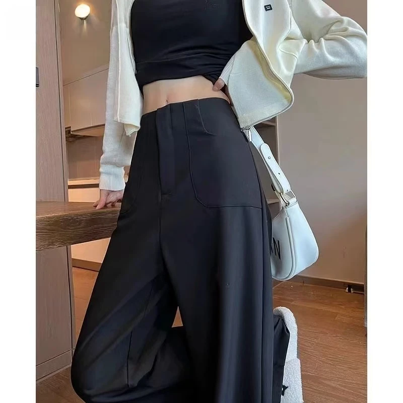 米莱拾裳黑色西装裤女高级感垂感夏季2025新款高腰显瘦窄版阔腿裤