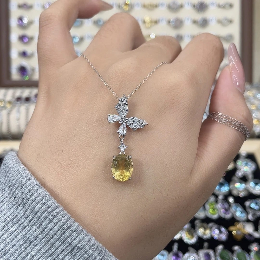 黄晶银S925镶嵌颈饰