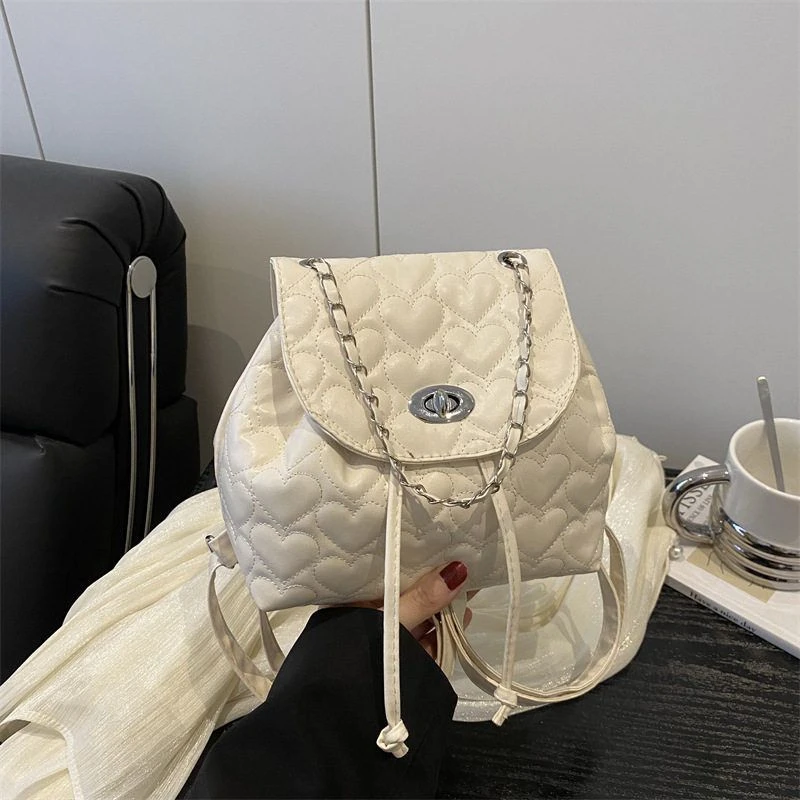 2025新款小香风白色菱格链条双肩包女时尚百搭休闲背包单肩小众百
