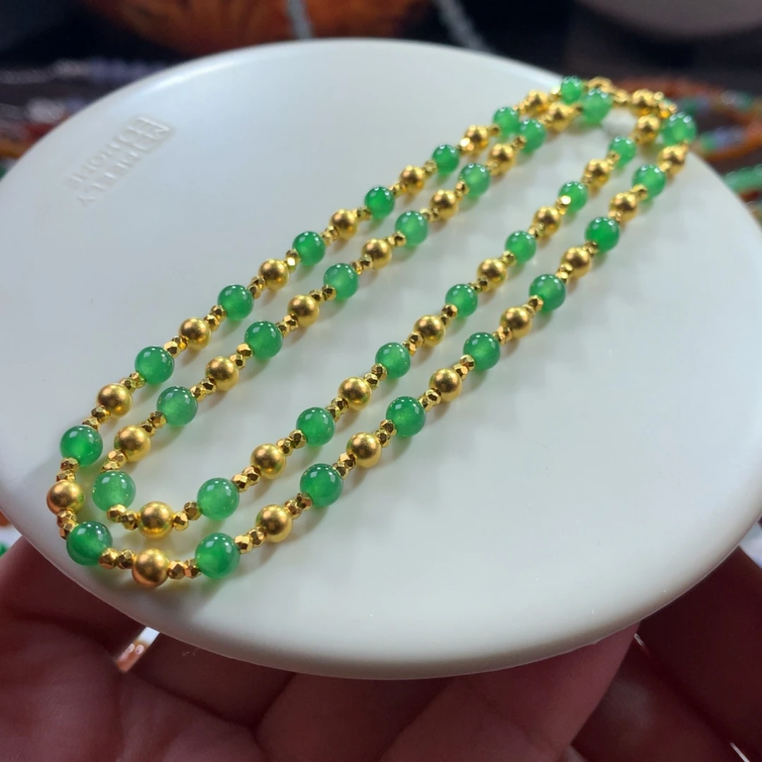 翡翠未镶嵌手链翡翠冰底冰阳绿盘缠卡4～5+