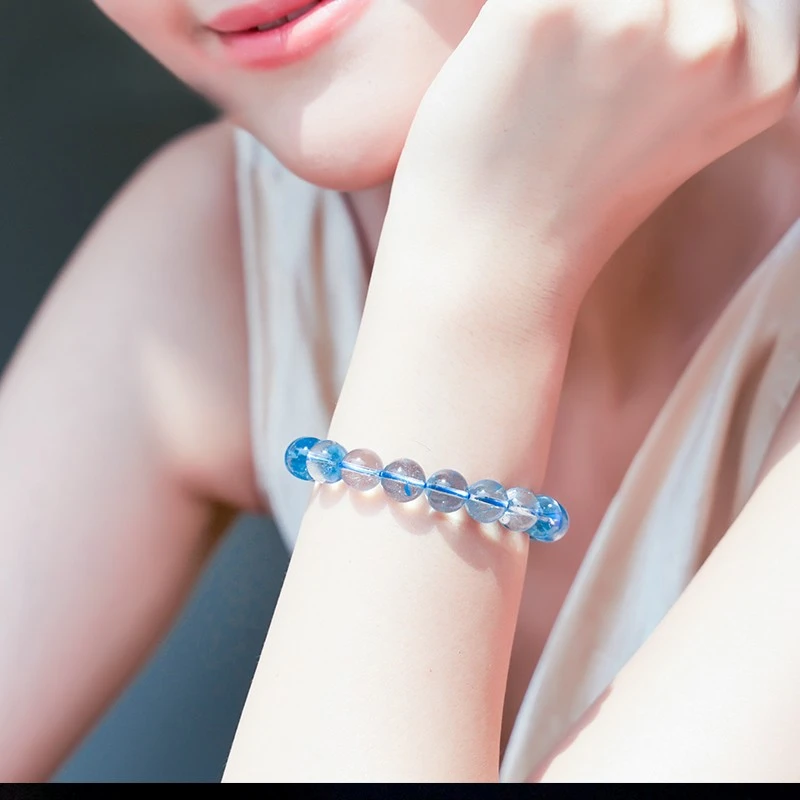 收藏级纯天然托帕石手串冰川蓝托帕石手链女-尺寸可选-多样性发一