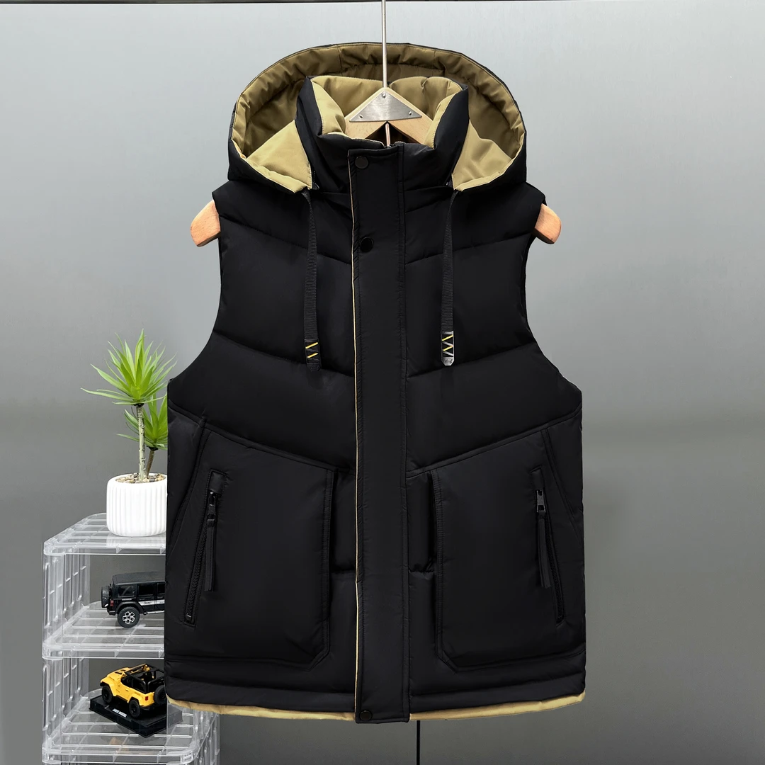 2025秋冬棉马甲可拆卸帽男款厚款宽松时尚潮流坎肩保暖马甲连帽