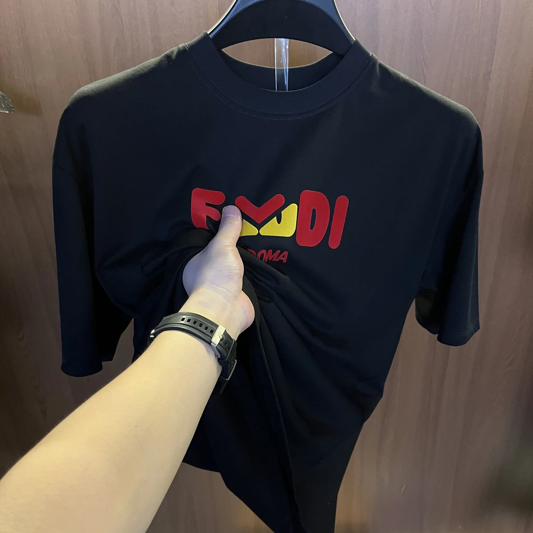 【7号链接红色植绒F】纯棉圆领短袖t恤男夏季宽松半袖体恤衫男士