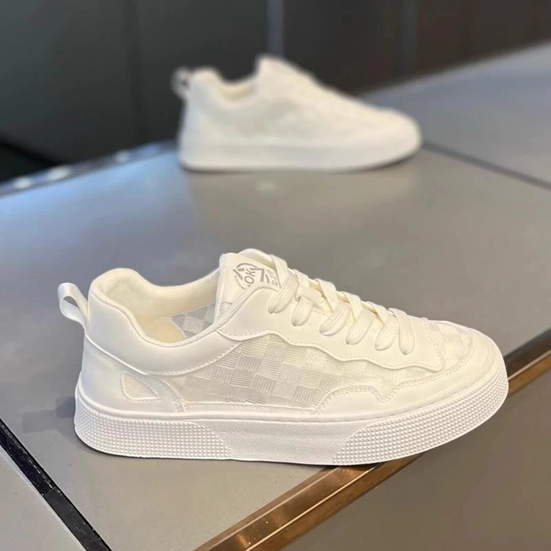 夏季帆布鞋男款冰丝小白鞋休闲百搭潮鞋棋盘格子板鞋白鞋布鞋瑞安