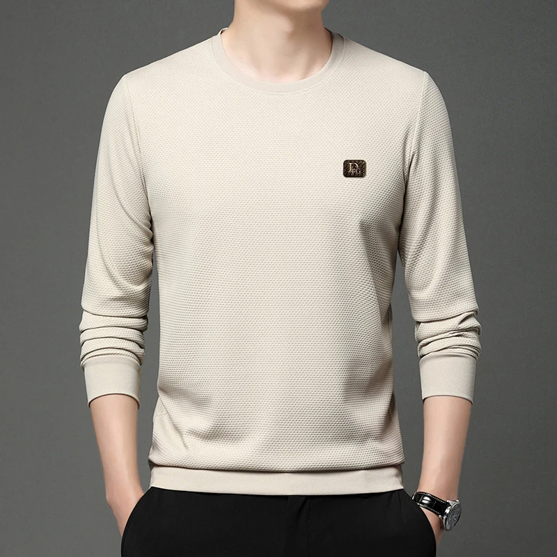 Mexican/稻草人春秋季新款男士圆领体恤中年长袖休闲t恤卫衣男