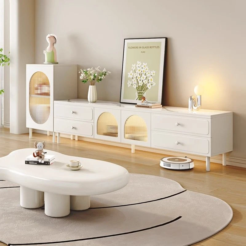 【1736人收藏】实木岩板电视柜茶几套装新款奶油风小户型客厅云朵茶