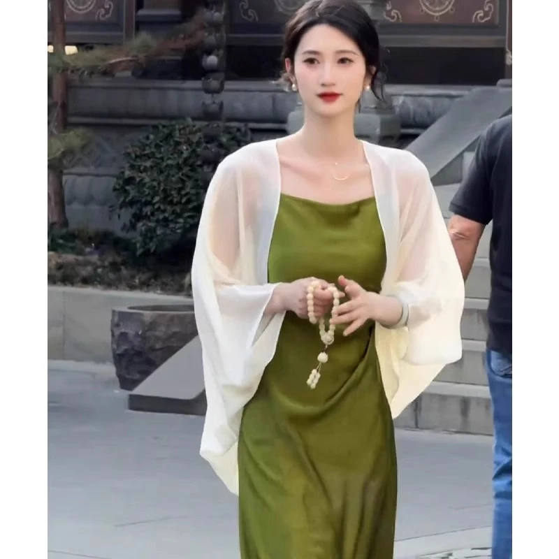 芊芊芙法式雪纺防晒开衫女夏季冰丝薄纱搭配吊带裙子外搭披肩罩衫