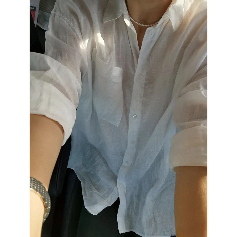 夏季棉麻感冰丝长袖衬衫男士休闲宽松防晒衬衣薄款速干开衫外套潮