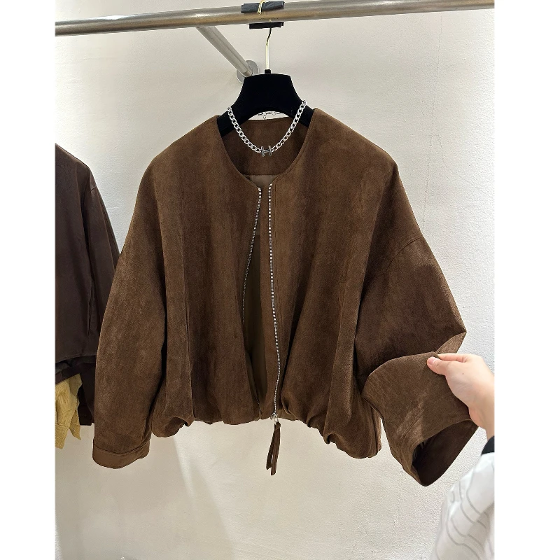 复古风美式麂皮绒小个子夹克女秋季新款高级感拉链高端洋气短外套
