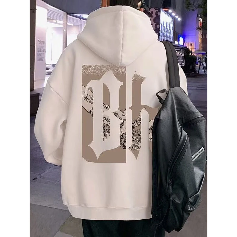 美式潮牌新款秋冬季男士连帽卫衣港风字母印花潮情侣加绒连帽卫衣
