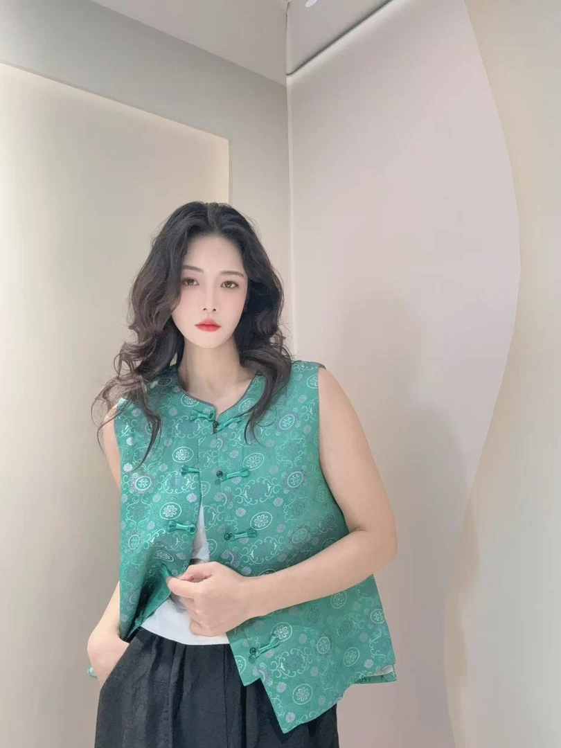 九月  陌上青青  新款重工满绣织锦刺绣中式显瘦马甲