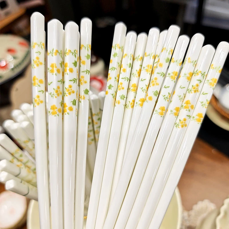外贸出口【Diacelain】高端蒲公英高温陶瓷筷子家用餐具10双装