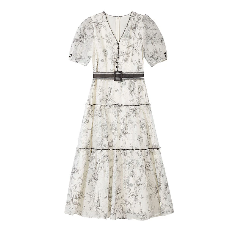 【尚雅专属】艺术印花薄纱连衣裙N2311