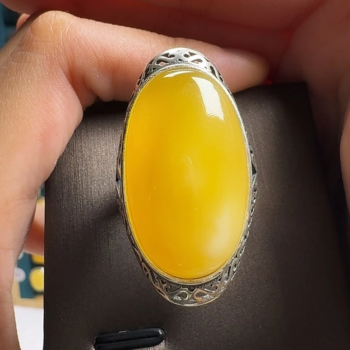 蜜蜡银S925镶嵌戒指戒指