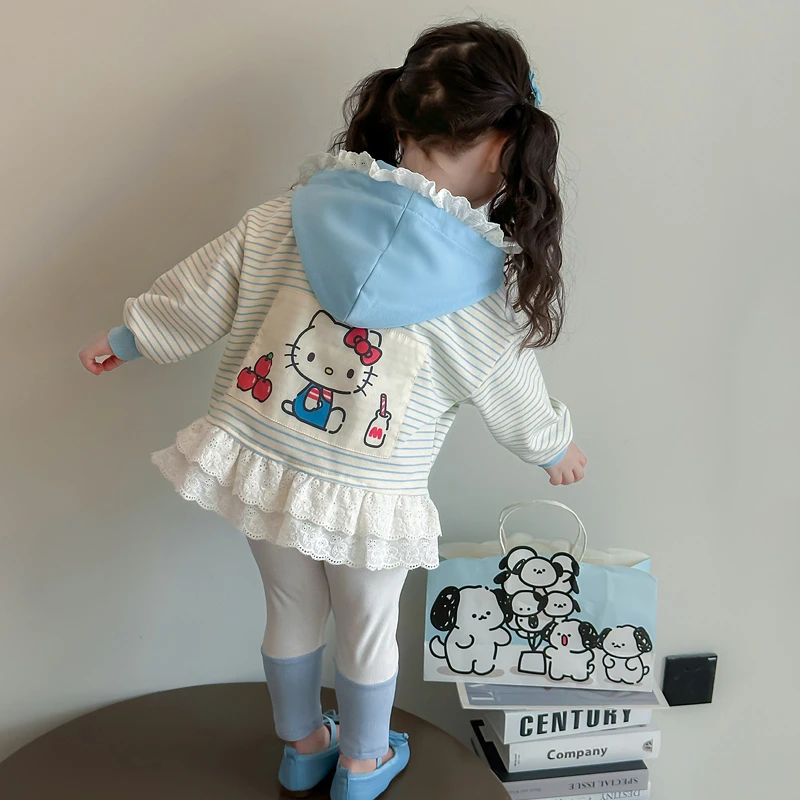 女童花边外套2025新款儿童春秋装韩版洋气女宝宝春季卡通连帽上衣