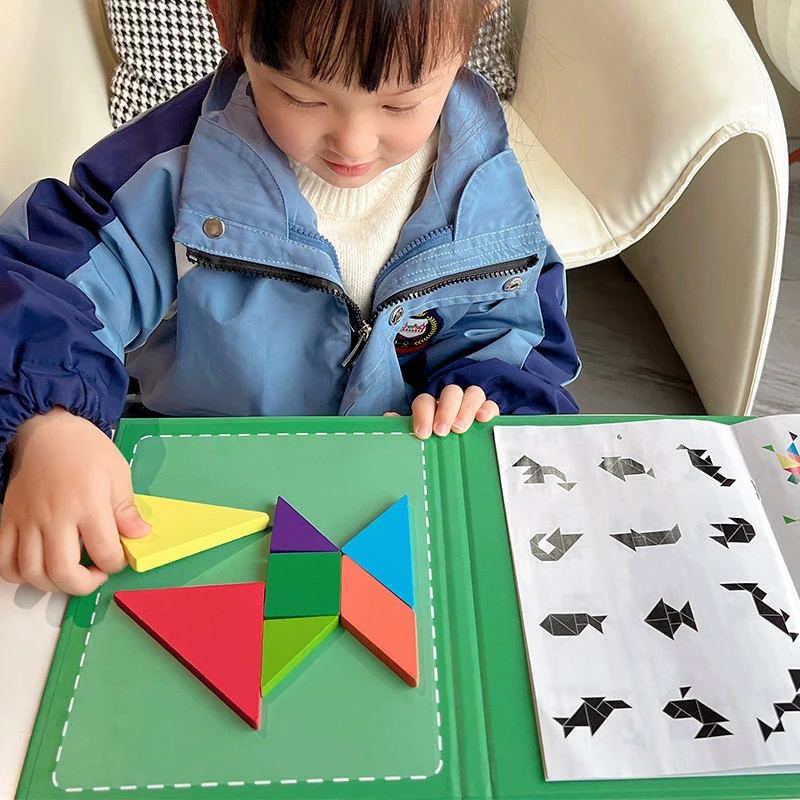 磁性书本七巧板木制磁力拼图小学生一年级教学教具幼儿园益智玩具