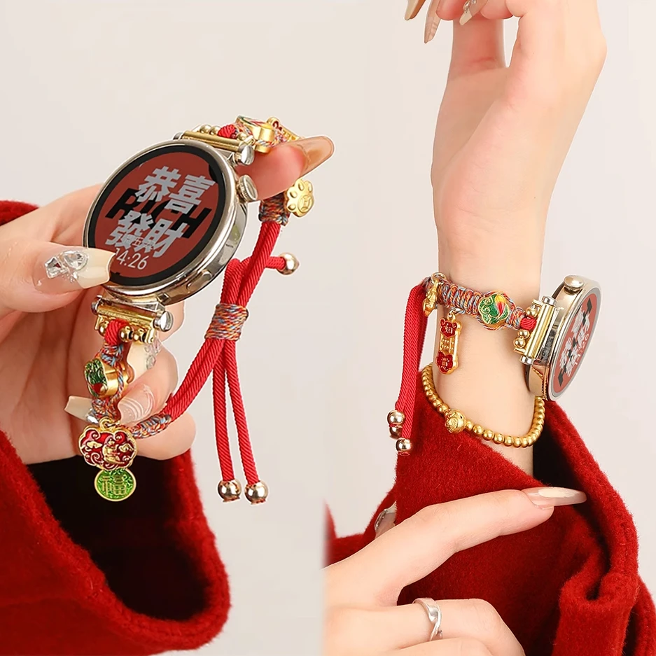 适用于华为GT6女士表带watch54智能GT5pro新年红gt43编织表带招财