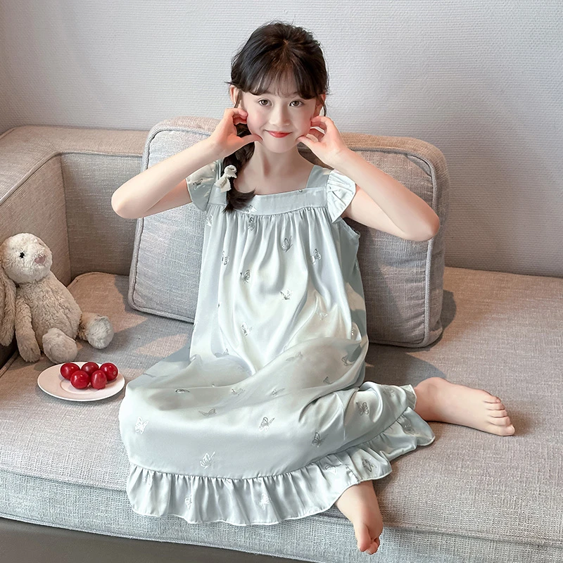 女童冰丝睡裙夏季薄款2025新款儿童吊带家居裙甜美可爱公主睡衣裙