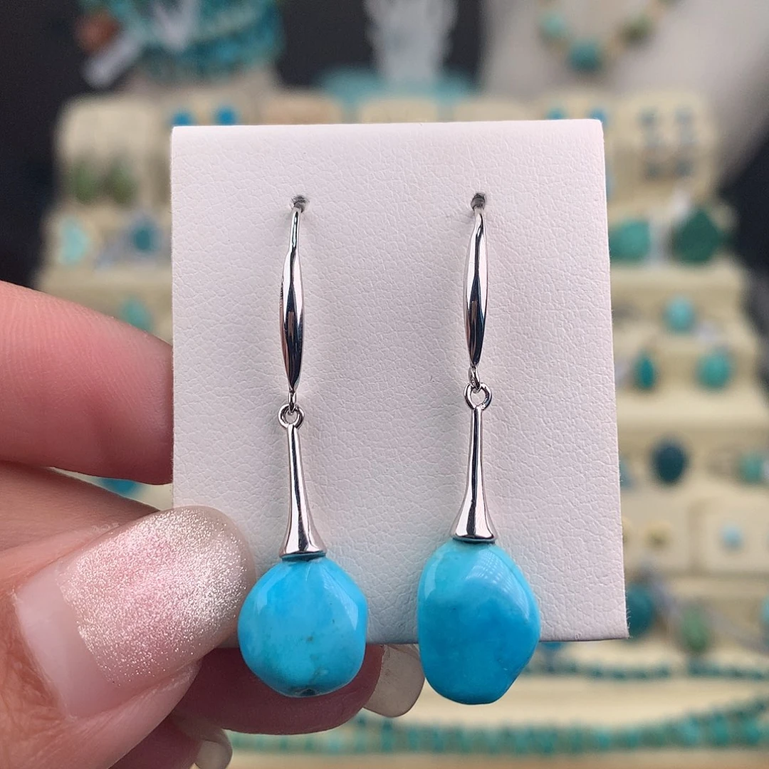 绿松石银S925镶嵌耳饰