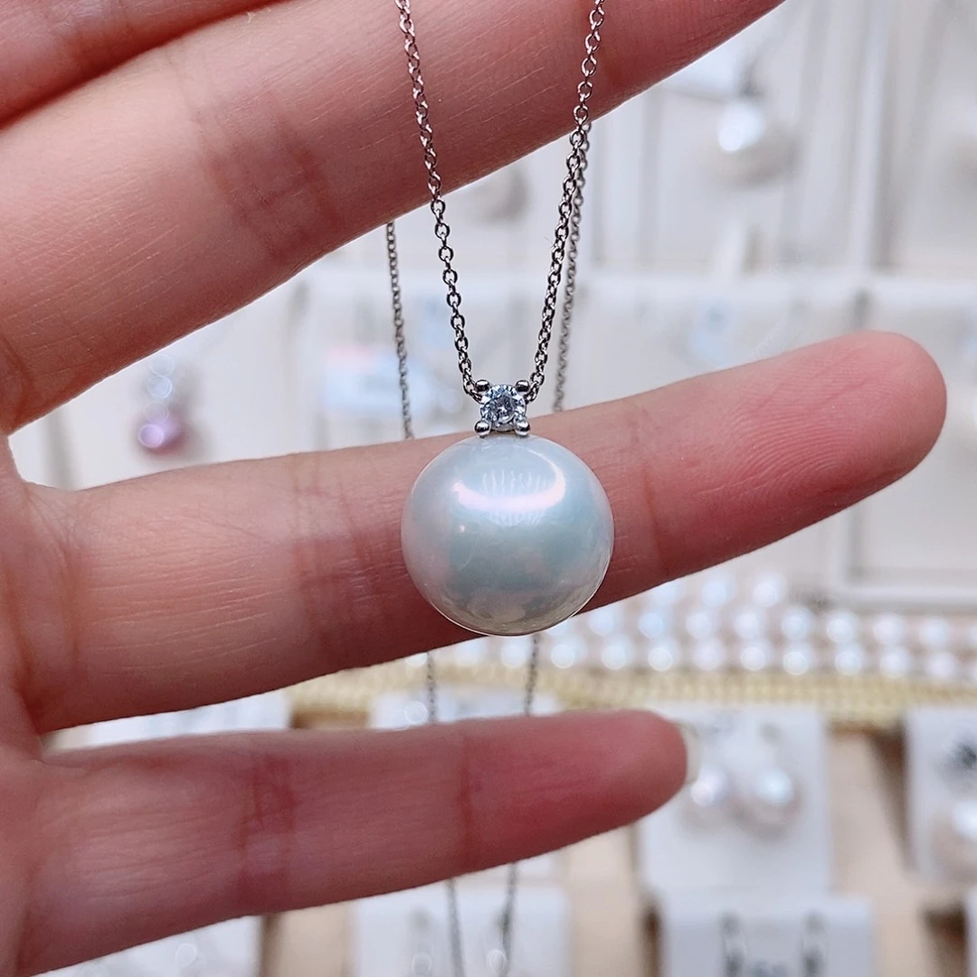 银S925镶嵌耳环淡水珍珠