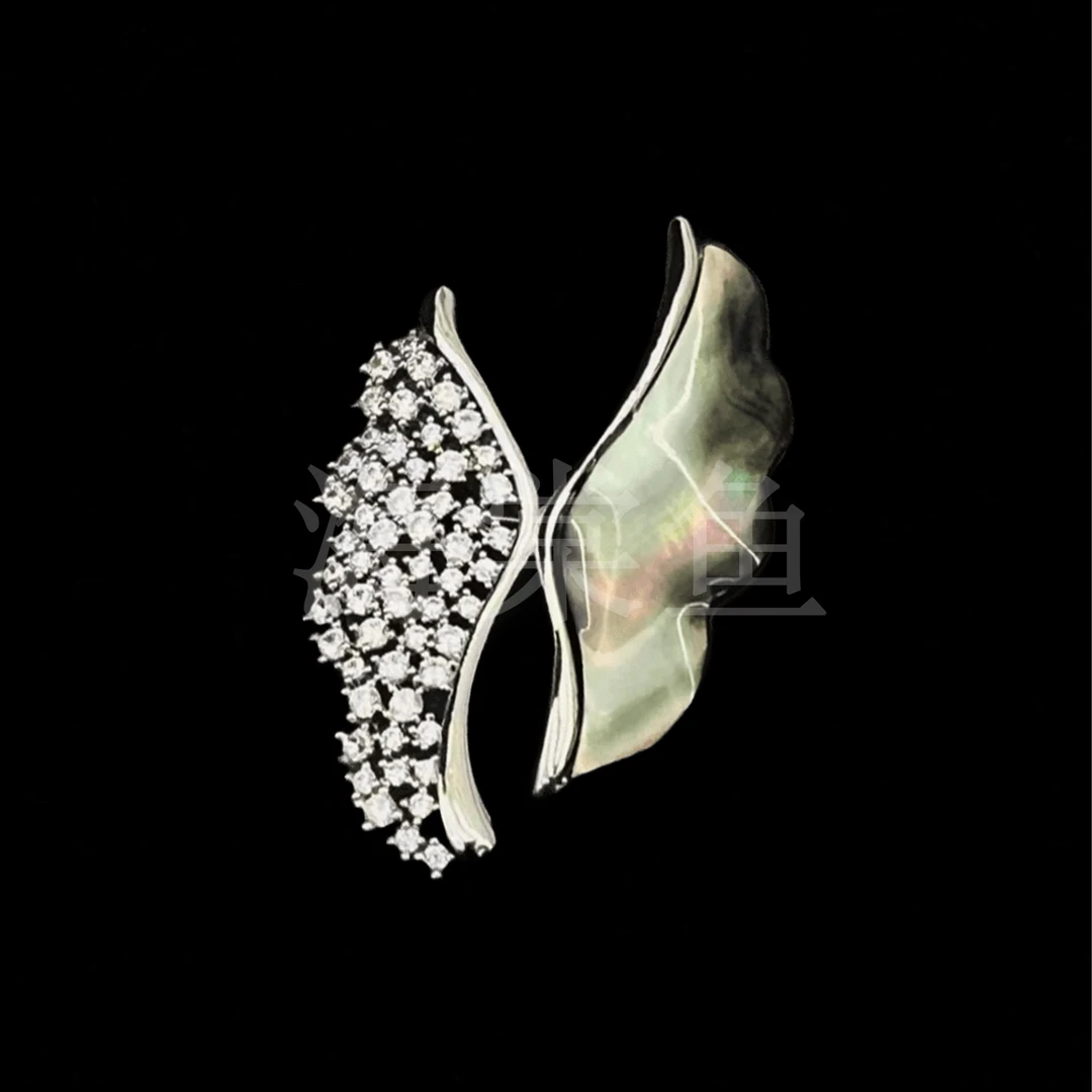 铜合金贝壳胸针 时尚气质百搭黑贝蝴蝶胸针6108